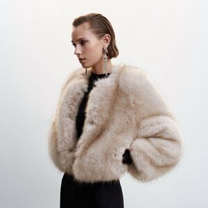 Mango Faux Fur Jacket in Gray